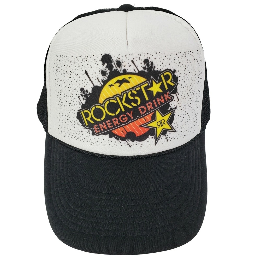 Rockstar Energy Drink Trucker Hat Nissun Snapback Black White Mesh Meshback OSFM